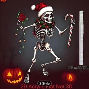 Skull with Santa Hat and Candy cane Ornament